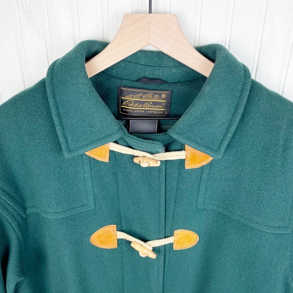 Vintage Eddie Bauer Duffle Coat Hunter Green Wooden Toggle Front Wool Jacket - Picture 4 of 11